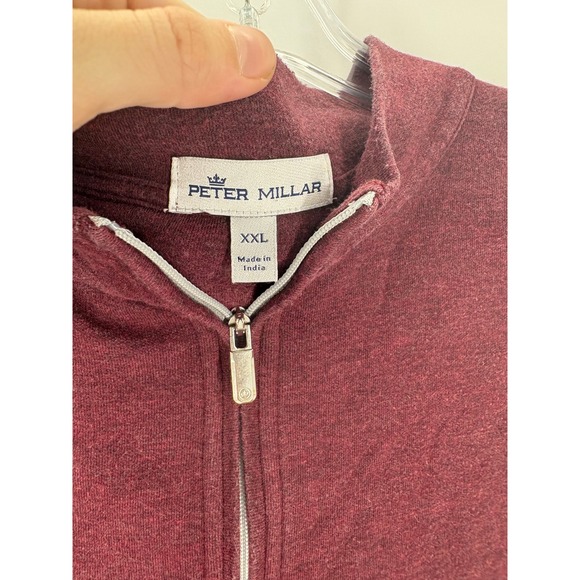 Peter Millar Mens Burgundy Quarter Zip Pullover Sweatshirt Size XXL Cotton Blend - Picture 2 of 8